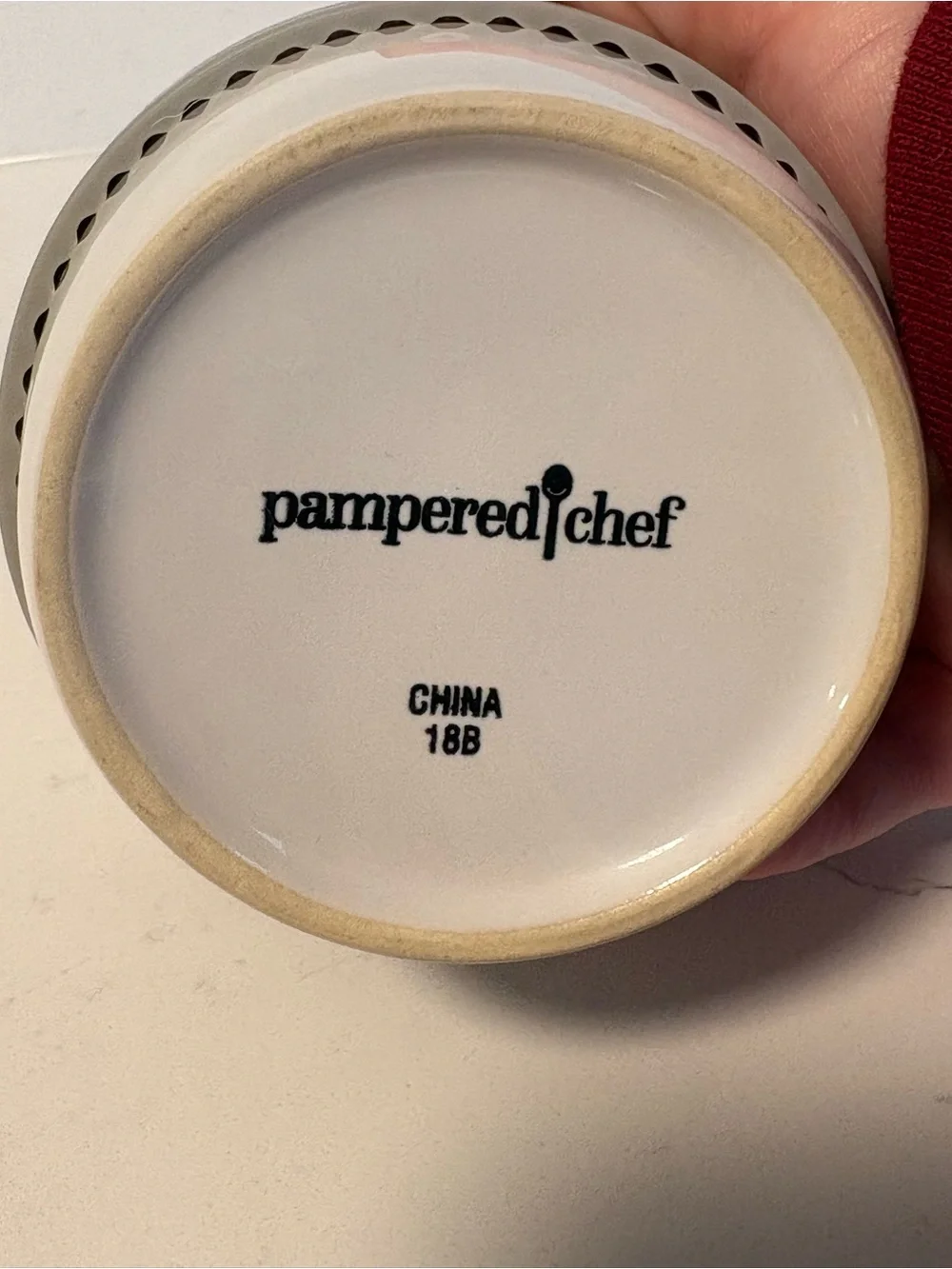 Pampered Chef White Ceramic Travel Mug with Gray Silicone Grip